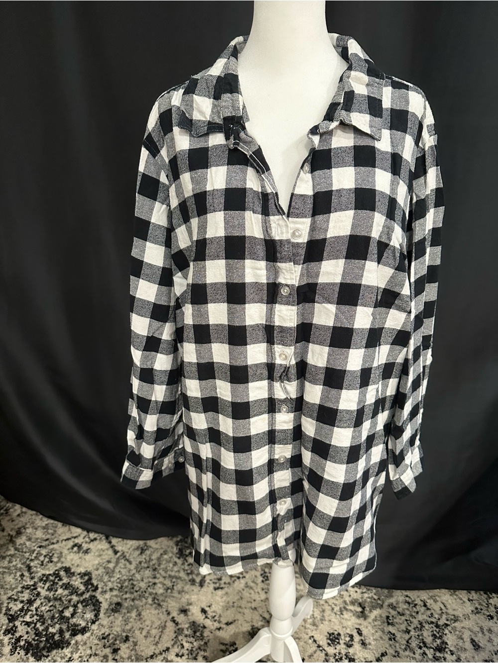 ellos Black and White Plaid Button-Down Shirt